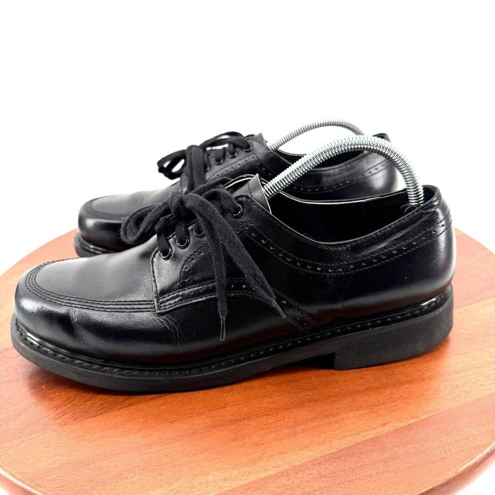 Texas Steer Oxford Shoes Black Leather Work Safety Sole Brogue Mens 9.5‎ E Wide